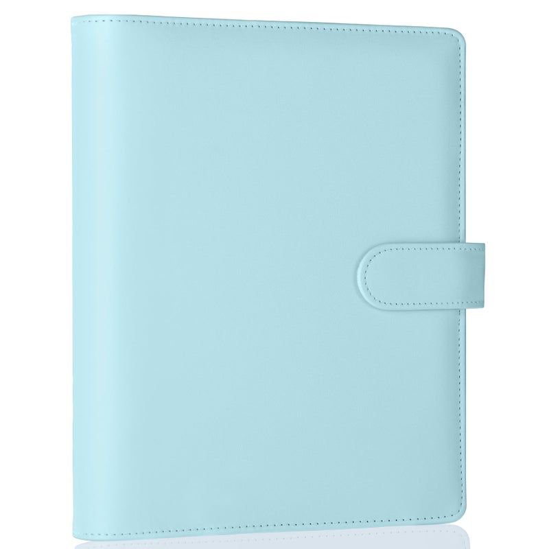 Antner A5 Notebook Binder 6 Ring Refillable Budget Planner Cover for Cash Organizer, PU Leather Loose Leaf Photocard Holder Aesthetic Binder with Magnetic Buckle for A5 Planner Inserts, Mint Blue - Image 1